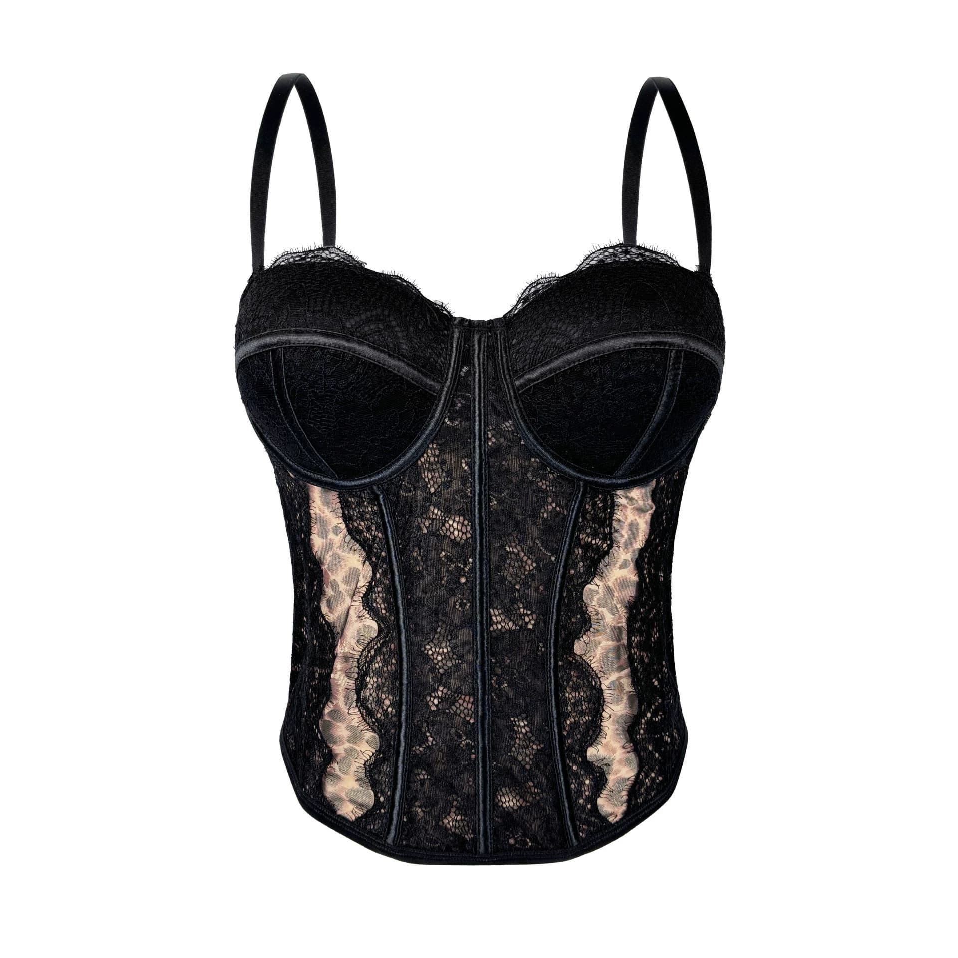 Cross-border Lace Leopard Print Camisole Top Sexy Design Corset Bustier Shapewear Slimming Strapless Top Figure-flattering Blouse