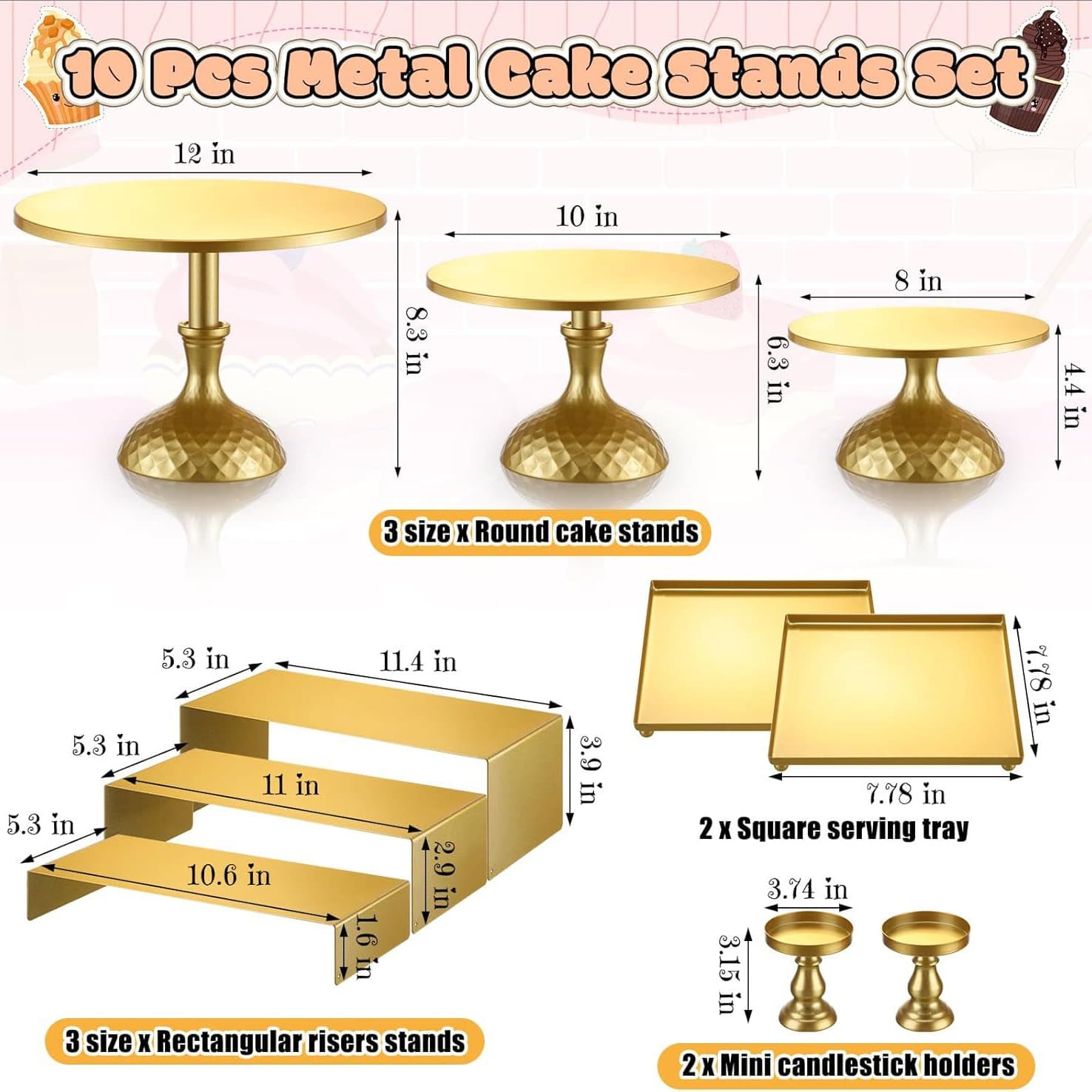 Gold Cake Stand, Metal Dessert Table Display Set Tiered Cupcake Stand, Decorative Candy Fruit Tray