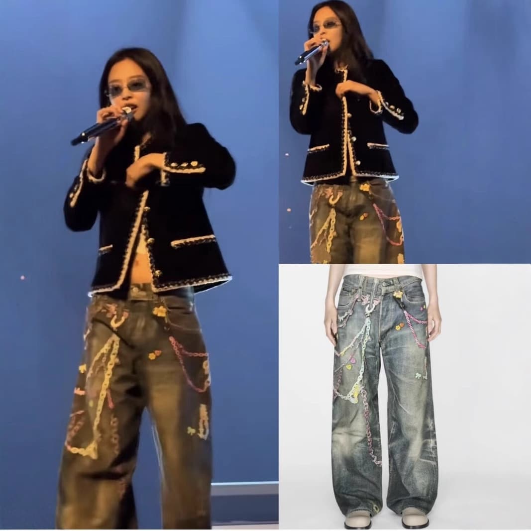 Jennie High Quality AC Home New 3D Candy Chain Print Loose Fit Fake Jeans Women's Denim Pants Casual Straight Leg Trousers