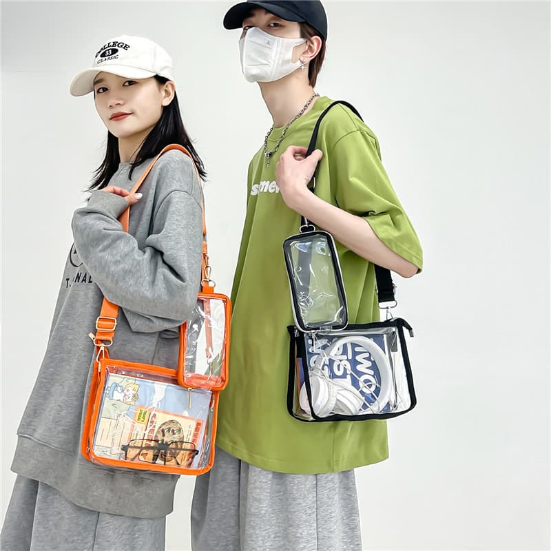 Cross-border Amazon PVC Crossbody Bag Women Transparent Jelly Bag Hong Kong Style Trendy PVC Transparent Shoulder Crossbody Bag Men