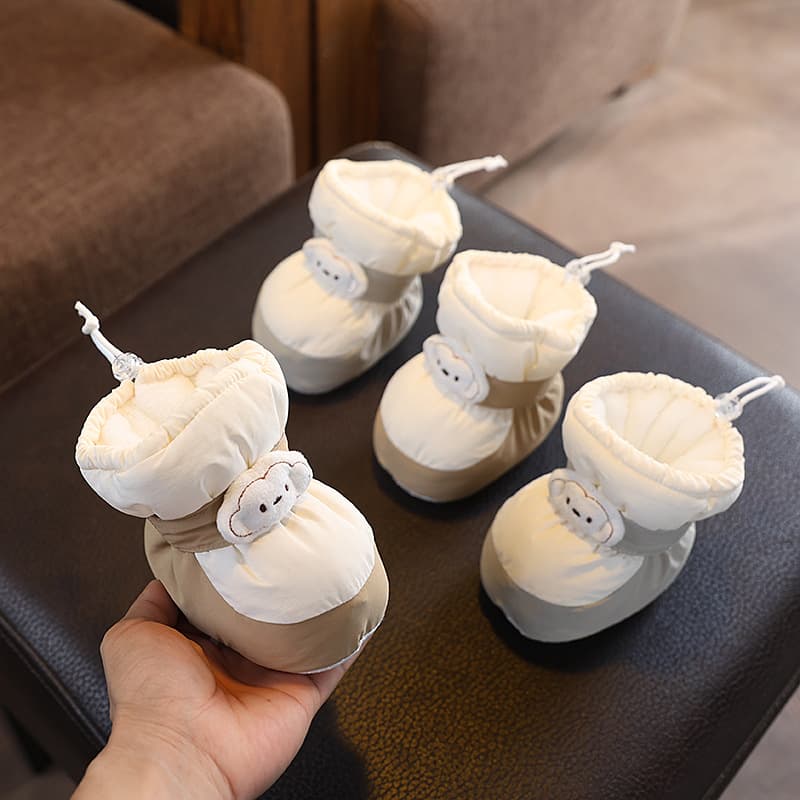 Winter High Top Fleece Lined Learning Walk Shoes 3-12 Months Baby Boy Girl Cartoon Anti-Slip Fleece Lined Shoes