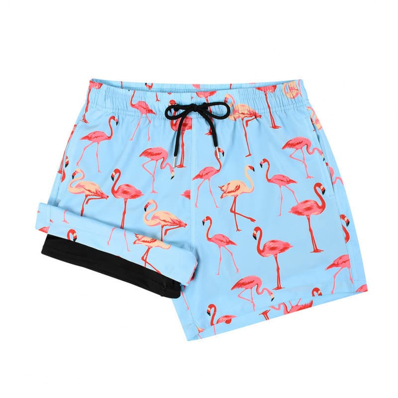 2025 Cross-Border European Size Men's Double-Layer Swim Trunks Beach Shorts Men's Loose Sports Quick-Dry Beach Shorts Casual Shorts