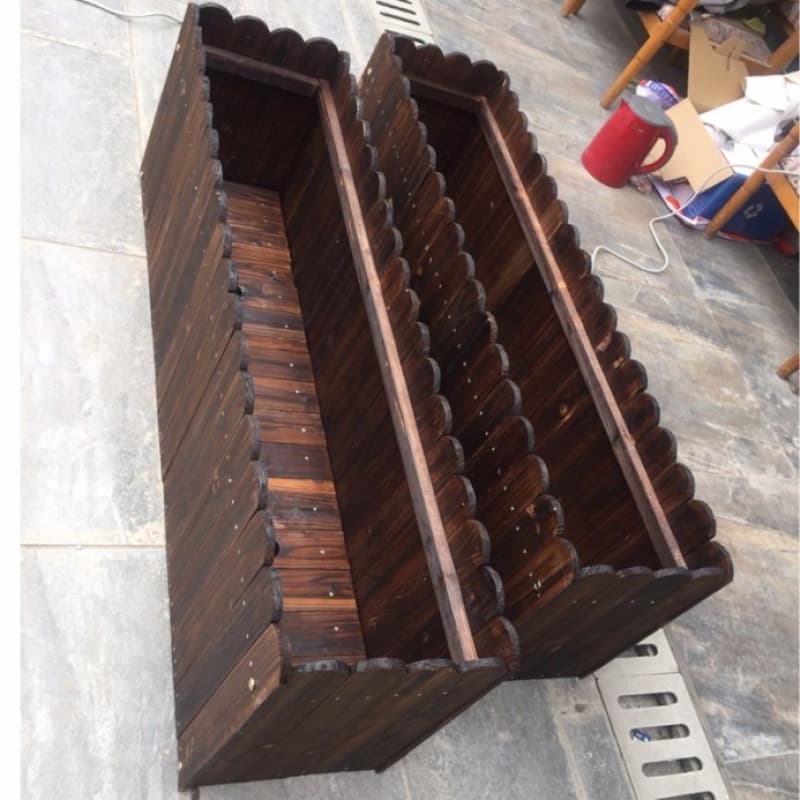 Rectangular Wooden Planter Box, Outdoor Balcony Vegetable Planting Pot, Extra Large Solid Wood Flower Trough