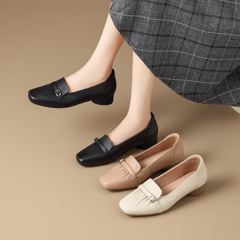 ZHR Top-Grain Leather Loafers for Women 2025 Autumn New Style Versatile Soft Sole Comfortable Mother Shoes Slip-On Flats