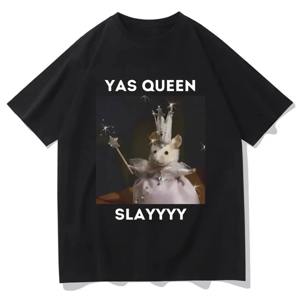 Cross-border EU Size Funny Queen Slayyyy Rat Pattern T-Shirt Men Women Funny Joke