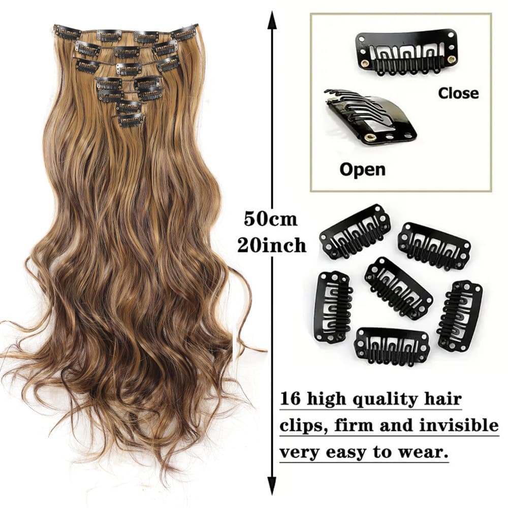 Clip-in Hair Extensions for Women, 16 Clips 7-Piece Set Long Curly Wigs, European and American Export Big Wave Curly Wigs