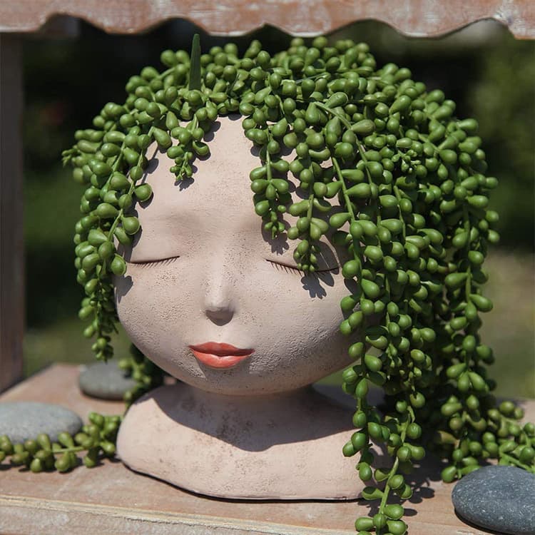 Cross-border Succulent Pothos Creative Sculpture Flower Pot Decoration Closed-Eye Doll Head Art Vase Home Garden Decor