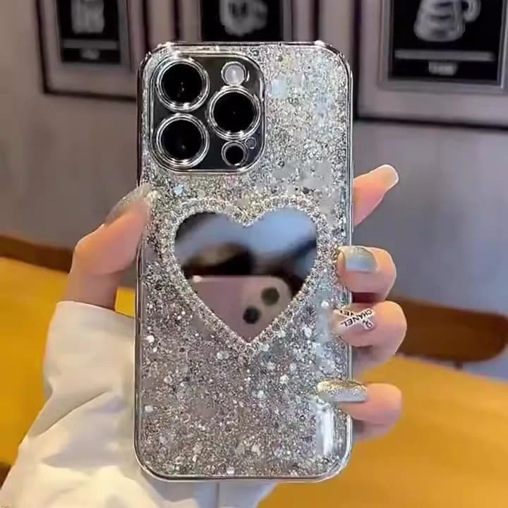 Electroplated Glitter Sequins Touch-Up Mirror iPhone 16 Pro Phone Case 15 Pro Max Apple 14 Resin Drop Protective Shell X