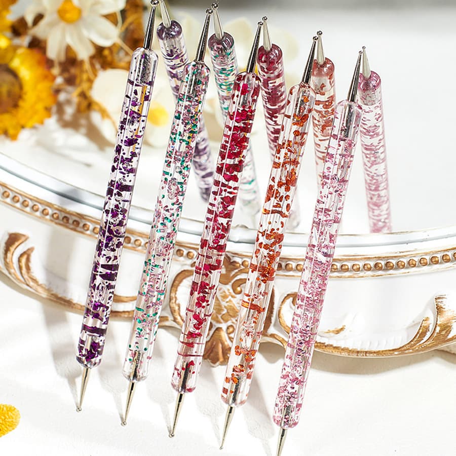 Nail Art Rhinestone Pen Set Multi-Head Acrylic Short Handle Nail Tool Dot Edge Hook Pen Professional Dotting Brush for Manicure
