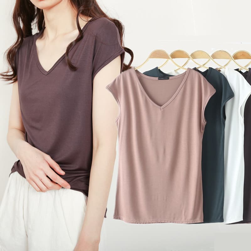Summer Thin Modal Sleeveless T-Shirt Women V-Neck Short Sleeve Top Loose Plus Size Vest Inner Layered Solid Color Undershirt