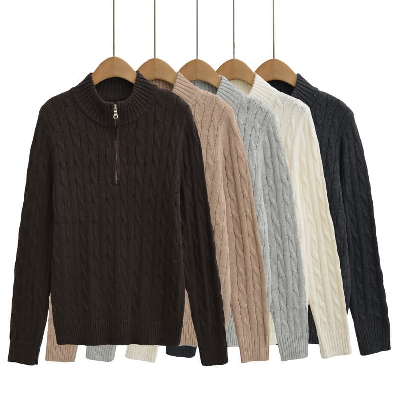 Old Money Style Half-Zip Cable Knit Sweater for Women 2025 Autumn/Winter New Lazy Chic Temperament Loose Pullover