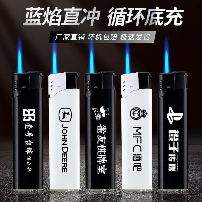 Customizable thick disposable lighters in boxes of 50, printed with advertisements, open flame, standard ignition, for household and wholesale.