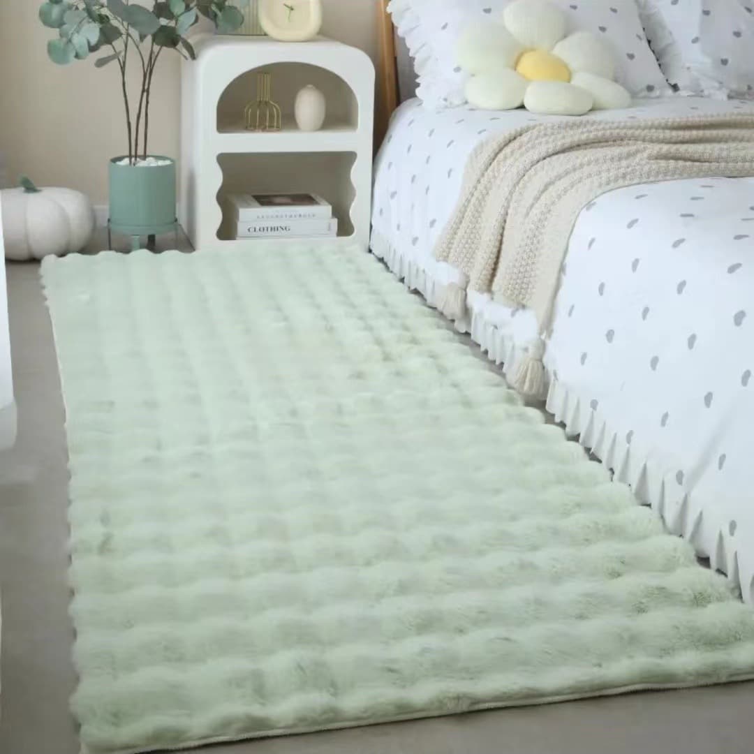 Cream Style Rabbit Plush Bedside Thickened Rug for Bedroom, Cloakroom, Living Room, Bay Window, Sofa Blanket, Floor Mat, Minimalist Soft Pad