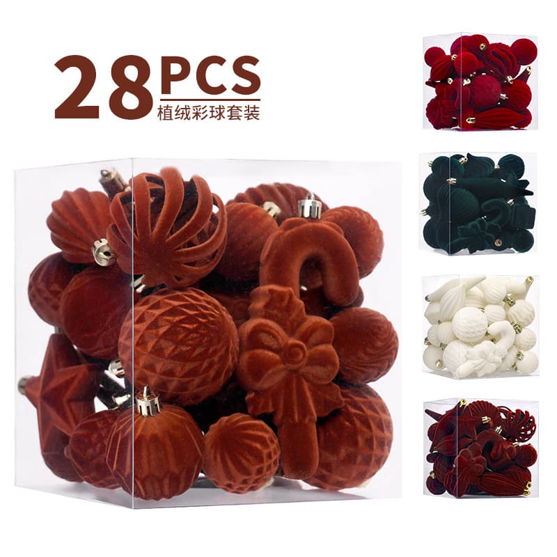 Cross-border Amazon Christmas Decoration European Style Ins Irregular Flocked Christmas Ball Set Christmas Tree Ornaments