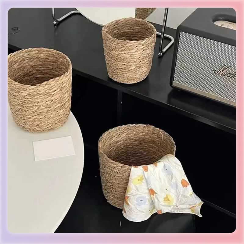 ✅ Handwoven Straw Flower Basket Planter Pot Cover Desktop Decorative Rattan Basket Green Plant Storage Basket Bridesmaid