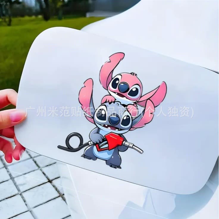 TEMU new product Stitch Angel fuel tank cap sticker cute cartoon Lilo and Stitch scratched Stitch car sticker