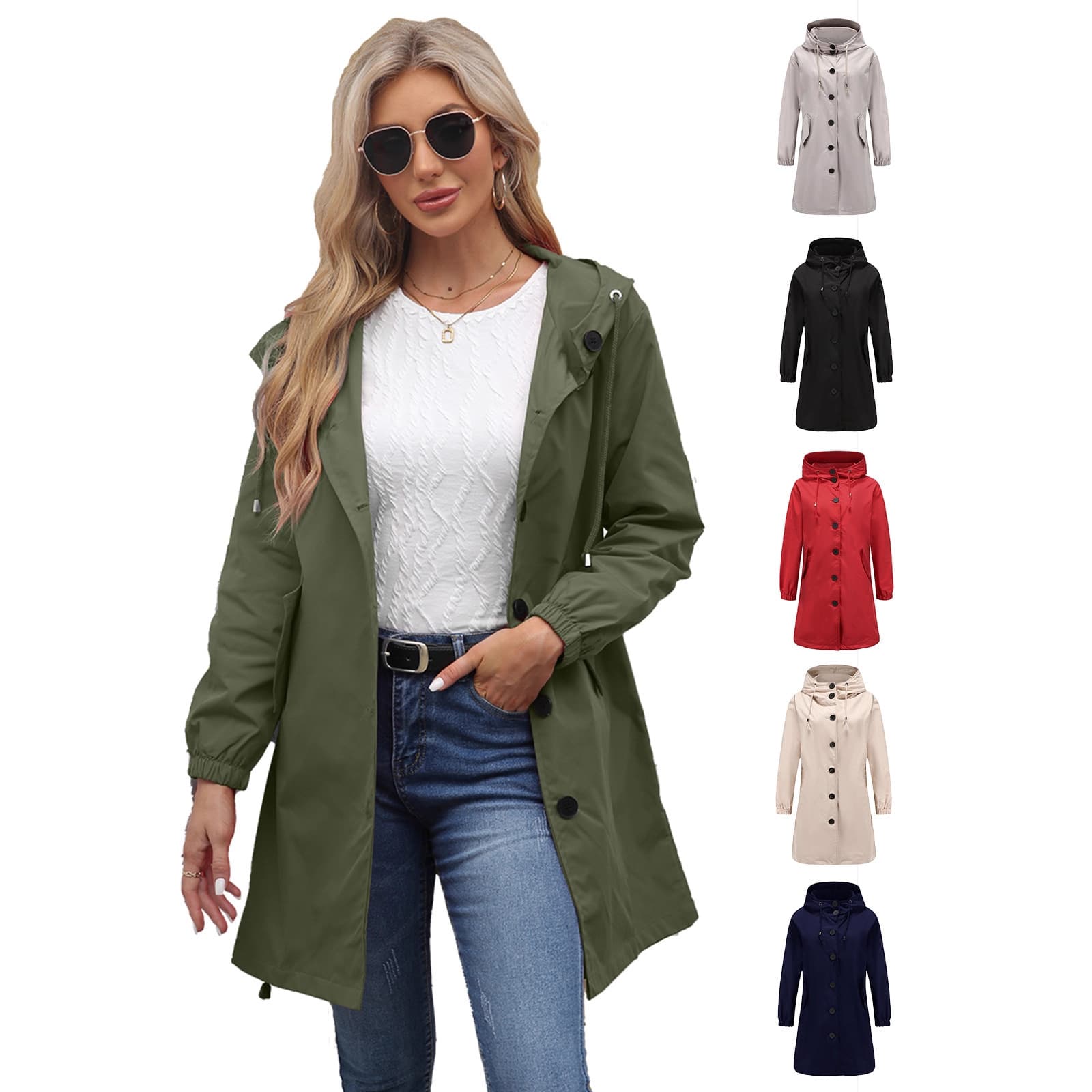 Autumn and Winter New Water-Resistant Hooded Trench Coat Women's Casual Long Jacket Loose Plus-Size Outdoor Raincoat 23