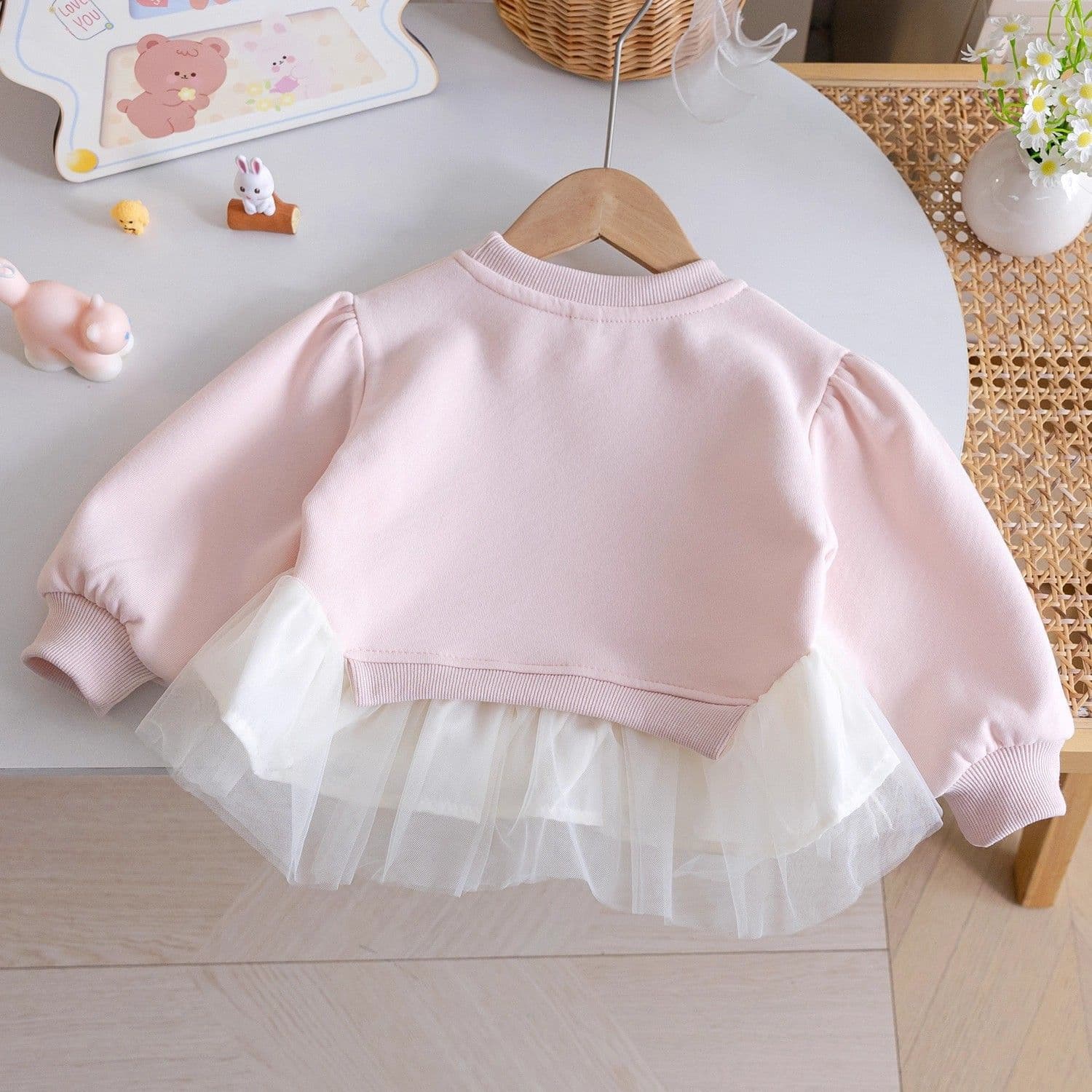 Girls' Mesh Sweatshirt Dress for Spring/Autumn, New Style Kids' Chic 3D Bow Top, Baby Girls' Base Layer