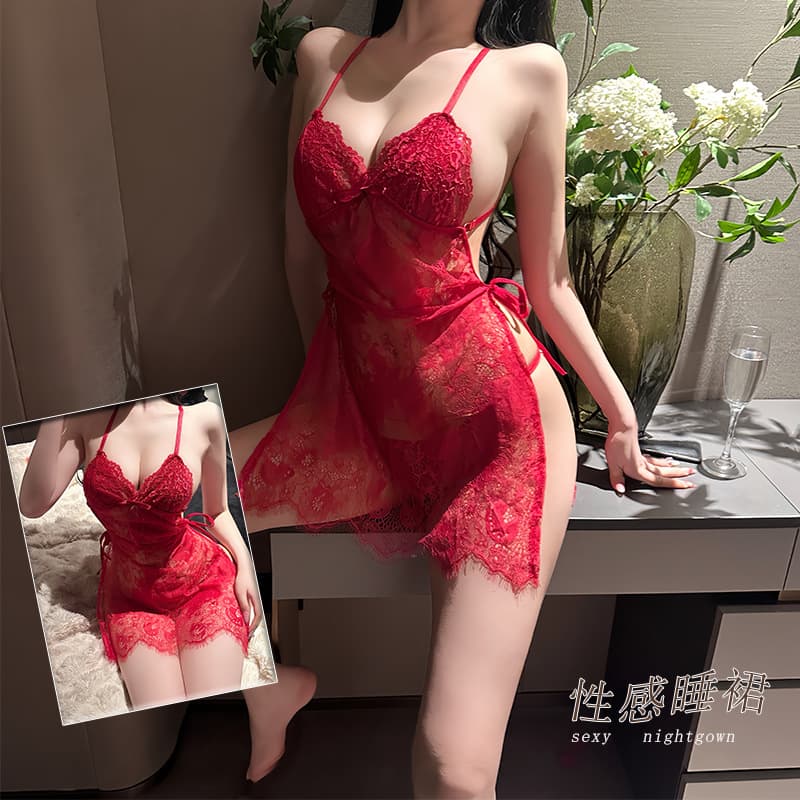 Ye Yu Lingerie Lace Slip Dress Tie-up Nightgown Seductive Costume Women's Sexy Lingerie High-end Sense 1013