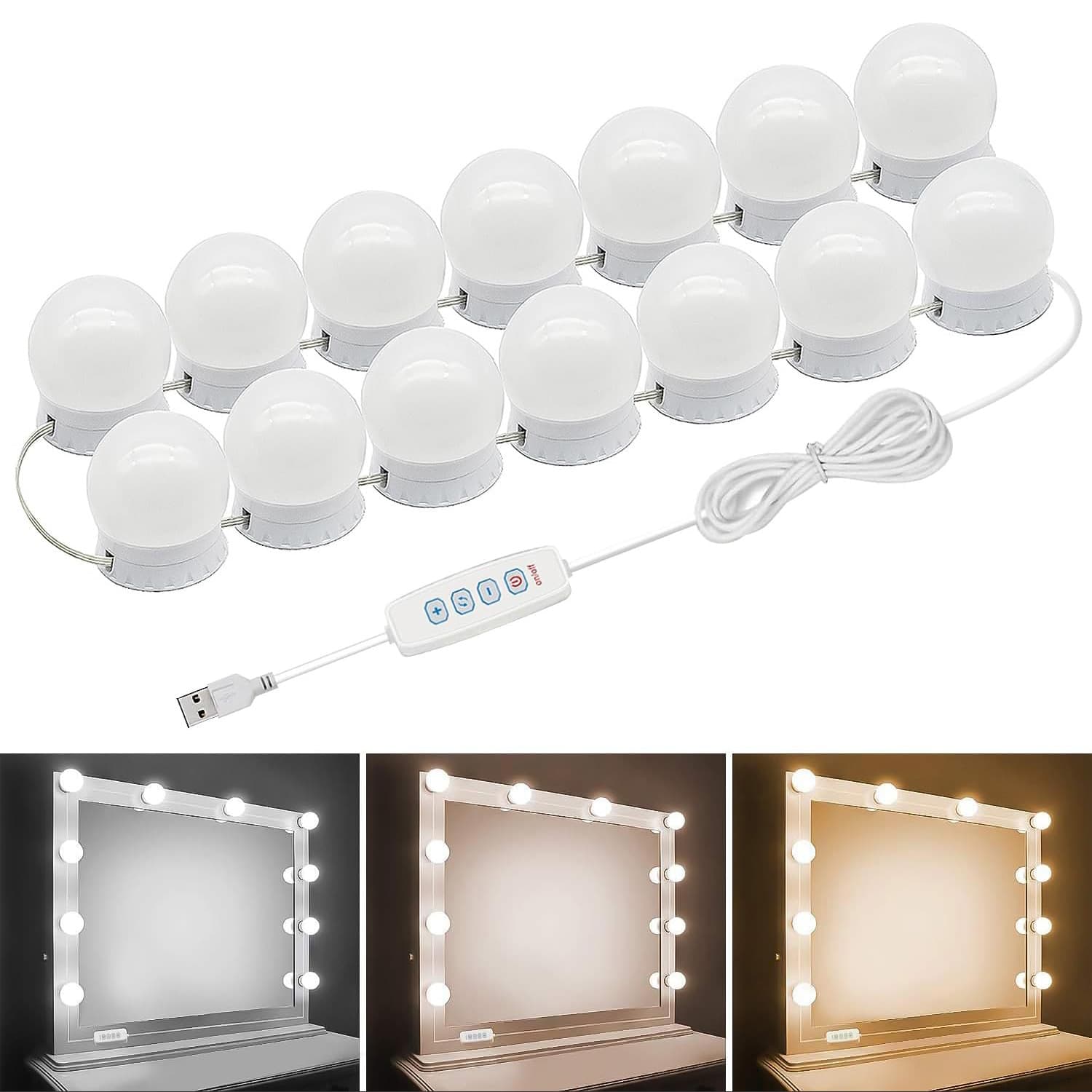 No-Drill Adhesive USB Makeup LED Light Dual Tri-Color Fill Light Vanity Mirror Light Hollywood Makeup Mirror Light