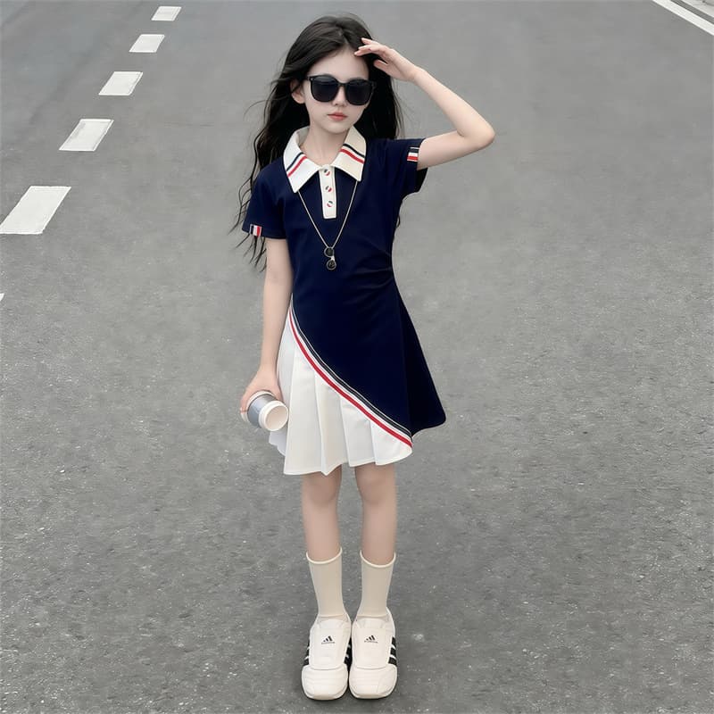 Girls Korean-style Sporty Polo Dress 2026 Summer New Children Casual Campus Style Short Sleeve Dress