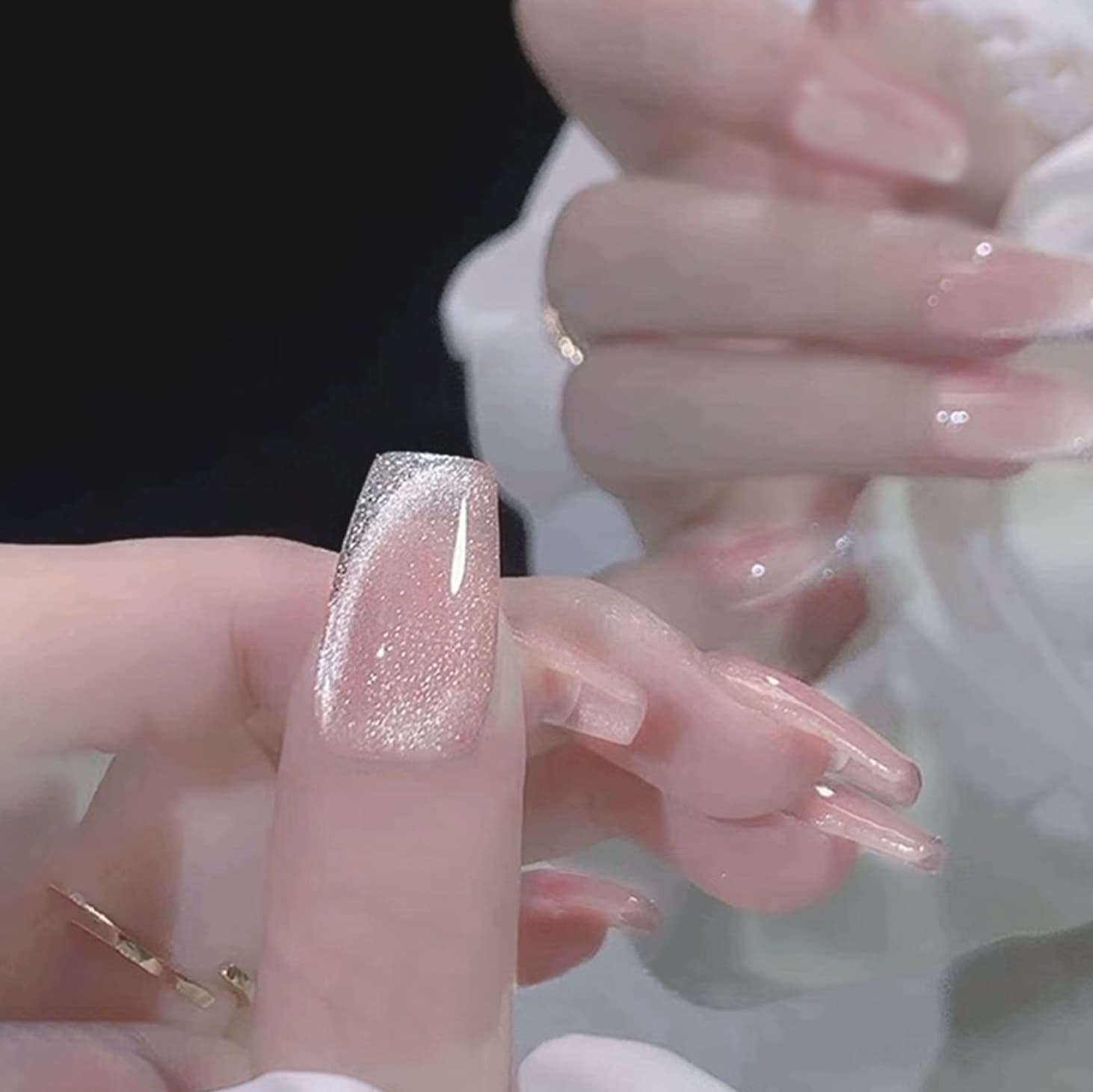 Crystal Cat Eye Wearable Nails Short Coffin Removable Fake Nails Nail Art Stickers Finished Product Wholesale Handmade Premium