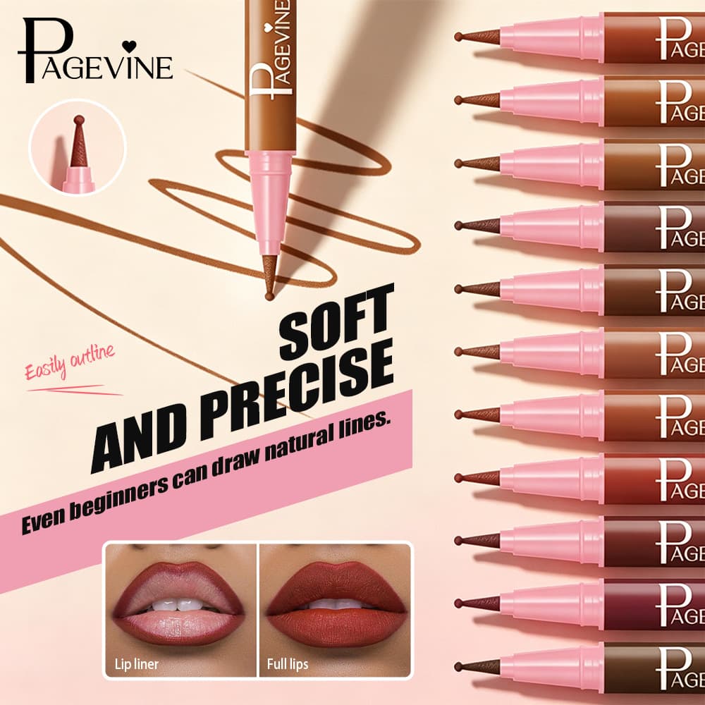 Cross-border PAGE VINE Lip Liner Pencil Natural Color Long-lasting Smudge-proof Round Tip Lip Makeup Pencil Hot-selling TK