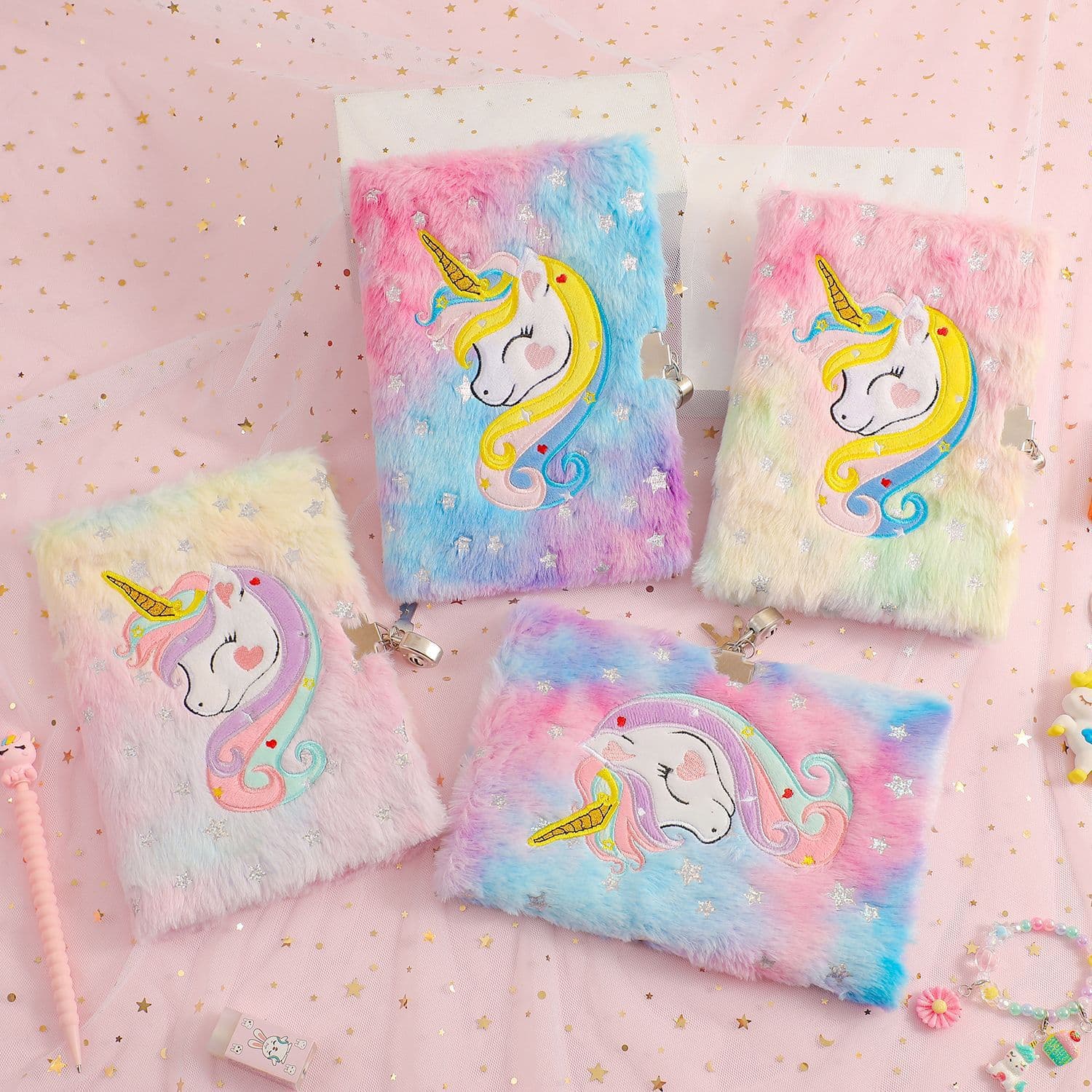 2025 New Cartoon Unicorn Kids Notebook Star Plush Lock Diary Holiday Gift Journal for Girls
