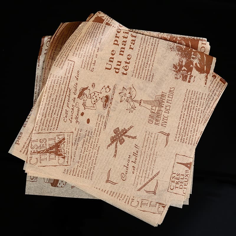 Food-grade original wood pulp silicone-coated paper, soybean ink printed kraft English newspaper pattern, size 200 sheets per pack