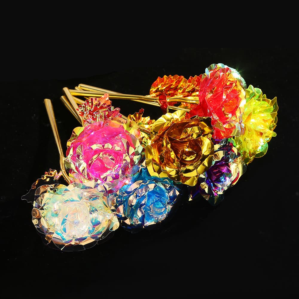 Cross-border gold foil roses, single simulated rose, Teacher’s Day gift, colorful everlasting flower bouquet for Valentine’s Day