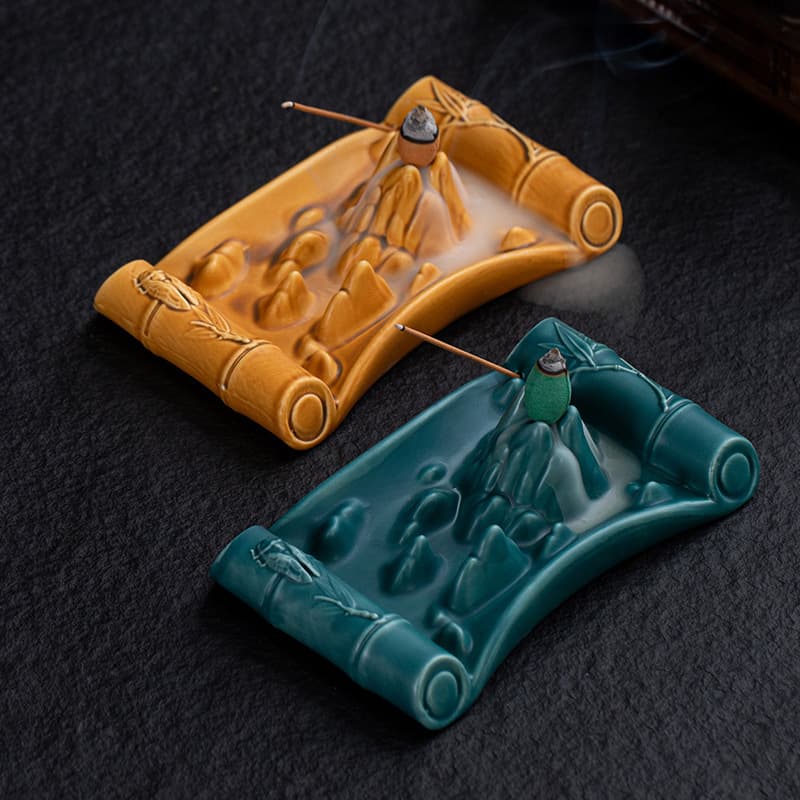 Backflow incense burner, incense insert, mountain and flowing water ornaments, sandalwood incense, tea ceremony, home indoor aromatherapy furnace, mountain and river scroll