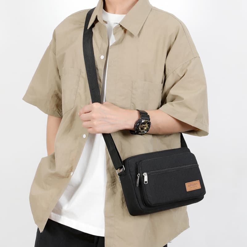 Multi-layer Canvas Crossbody Bag for Women and Men, Casual Shoulder Bag, Small Square Bag