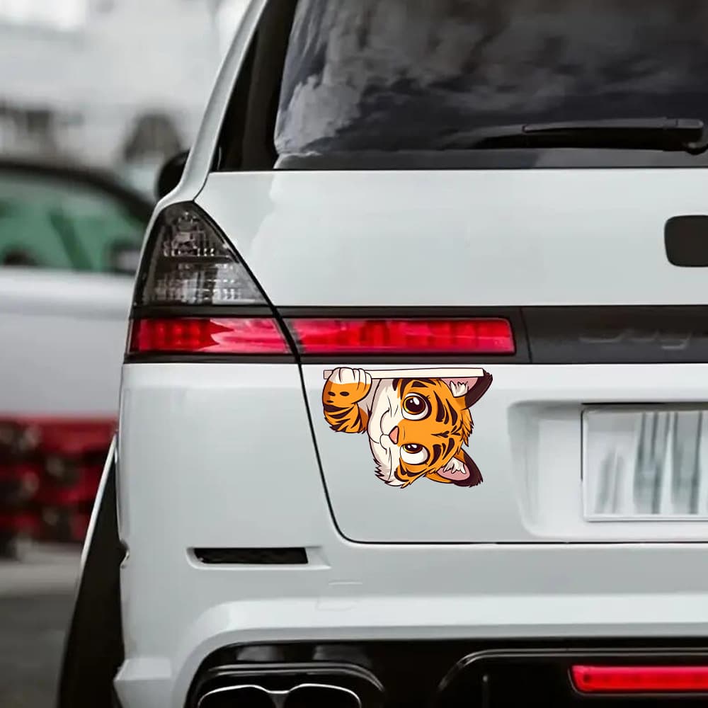 Fun-F670 Cartoon Little Tiger Peeking Window Sticker Car Decal Background Decorative Sticker Wholesale UV Self-Adhesive