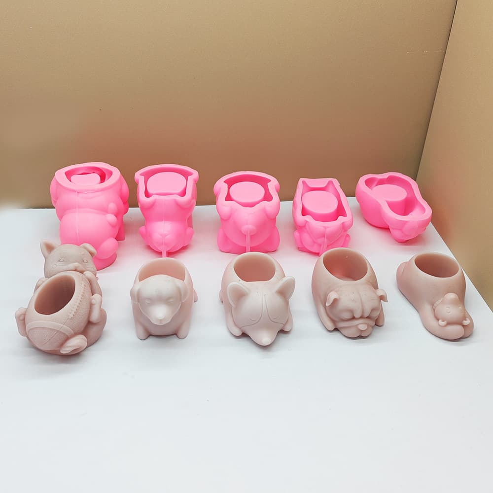 Cute Cartoon Dog Succulent Plant Pot Silicone Mold Polar Bear Candle Cup Mold Various Styles Adorable Dogs Holding Potted Plants