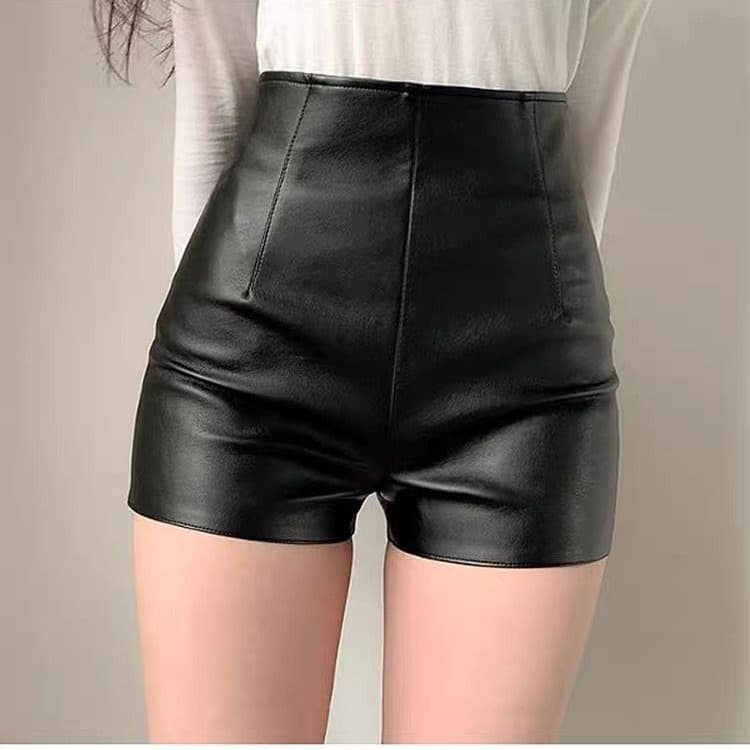 Spring and Autumn PU Leather Shorts for Women, Slim Fit Fashionable Bootcut, Nightclub DJ Sexy Invisible Zipper Leather Pants