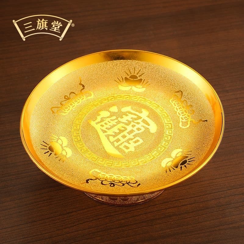 Gold Sand Plastic Fruit Tray for Buddha Offering, Home Use, for Deities, God of Wealth, Worship and Prayer