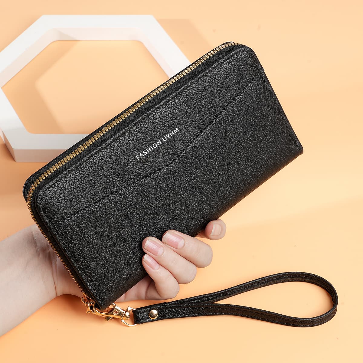 New Wallet Women's Long European and American Retro Single Zipper Clutch Large Capacity Coin Mobile Phone Bag Practical Wrist Strap