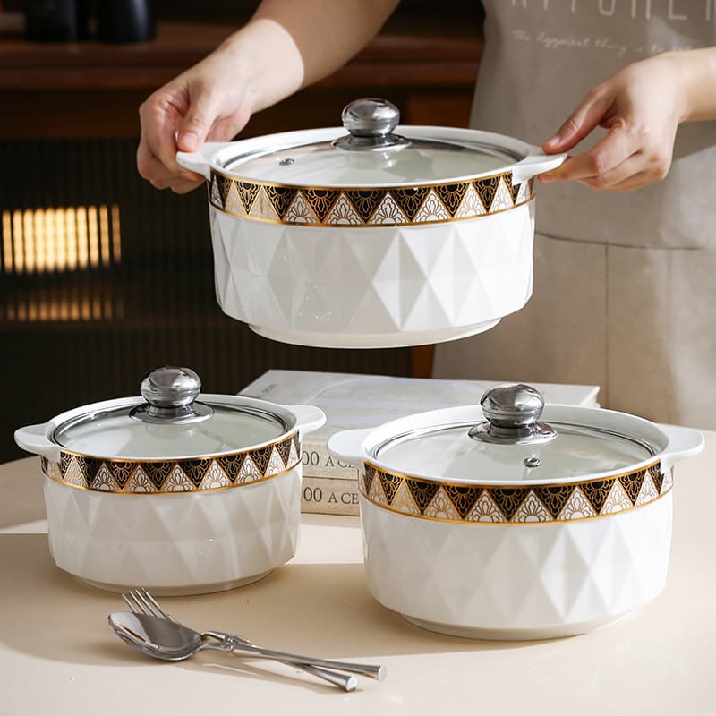 Ceramic Bowl Home New Large Soup Bowl Double Ear Soup Basin with Lid Light Luxury High-end Large Bowl Creative Tableware Housewarming