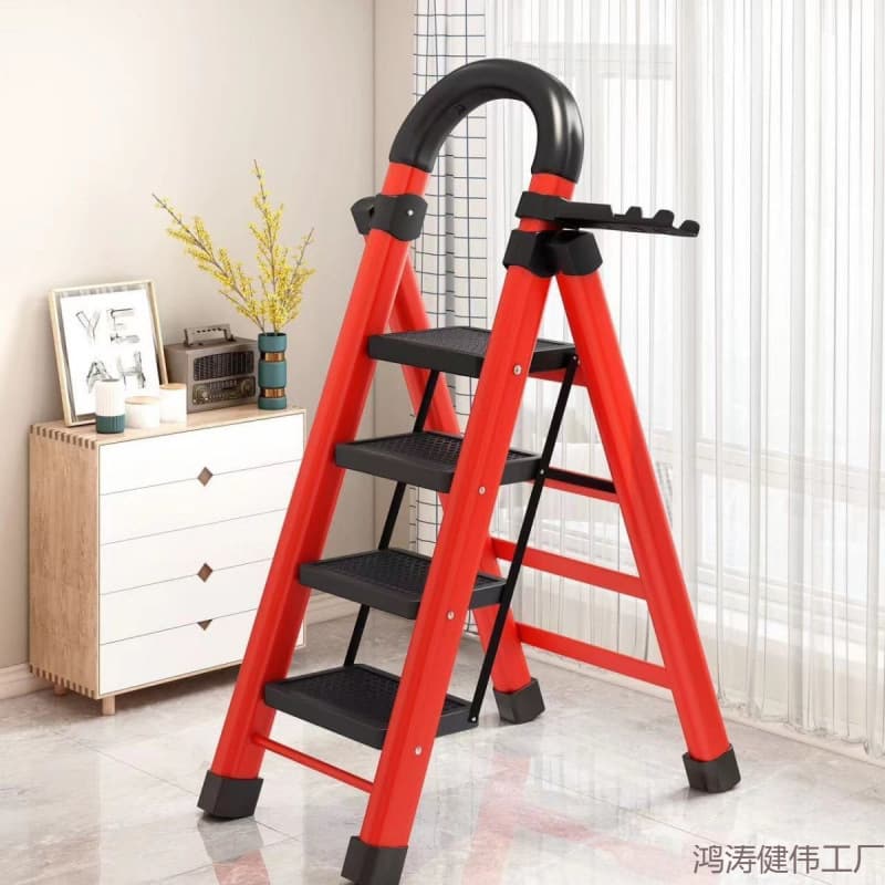 Home Folding Ladder, Thickened Carbon Steel Mobile Staircase, Telescoping Multi-functional Indoor Ladder