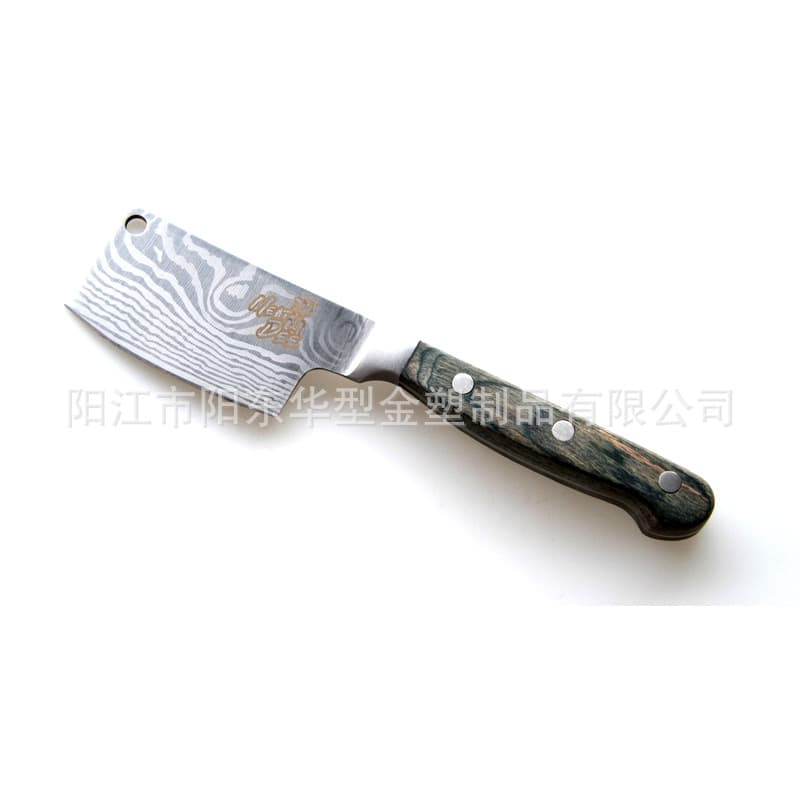 Stainless Steel Steak Knife Damascus Pattern Mini Cleaver Steel Head Knife Colorful Wood Handle Western Kitchen Axe Knife