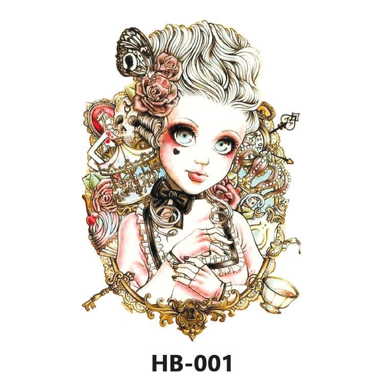 Factory direct sales waterproof flower arm tattoo stickers for men and women long-lasting teacup girl tattoo stickers hb01