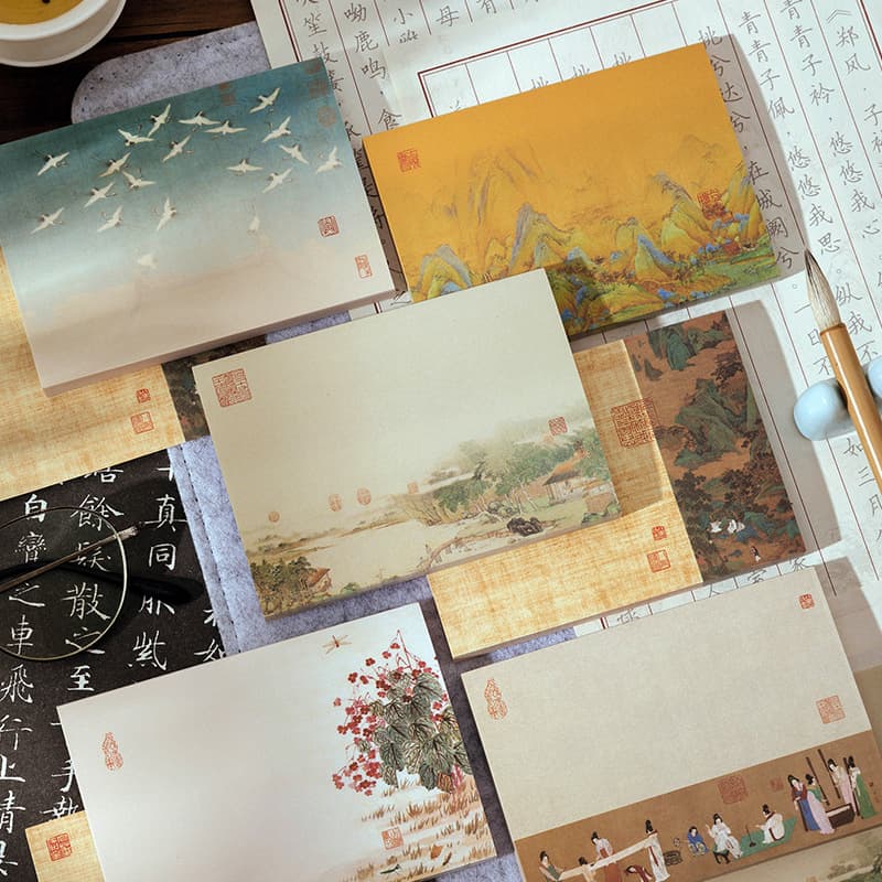 Momo Sticky Notepad - Scenic Splendor Series, Chinese Style Famous Painting DIY Journal Decoration Message Underlay Paper, 6 Designs