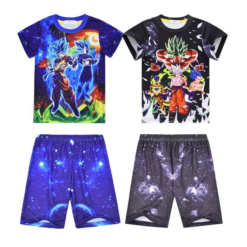 Cross-border Dragon Ball Short Sleeve T-Shirt Dragon Ball Boys Girls Kids Set Top and Pants