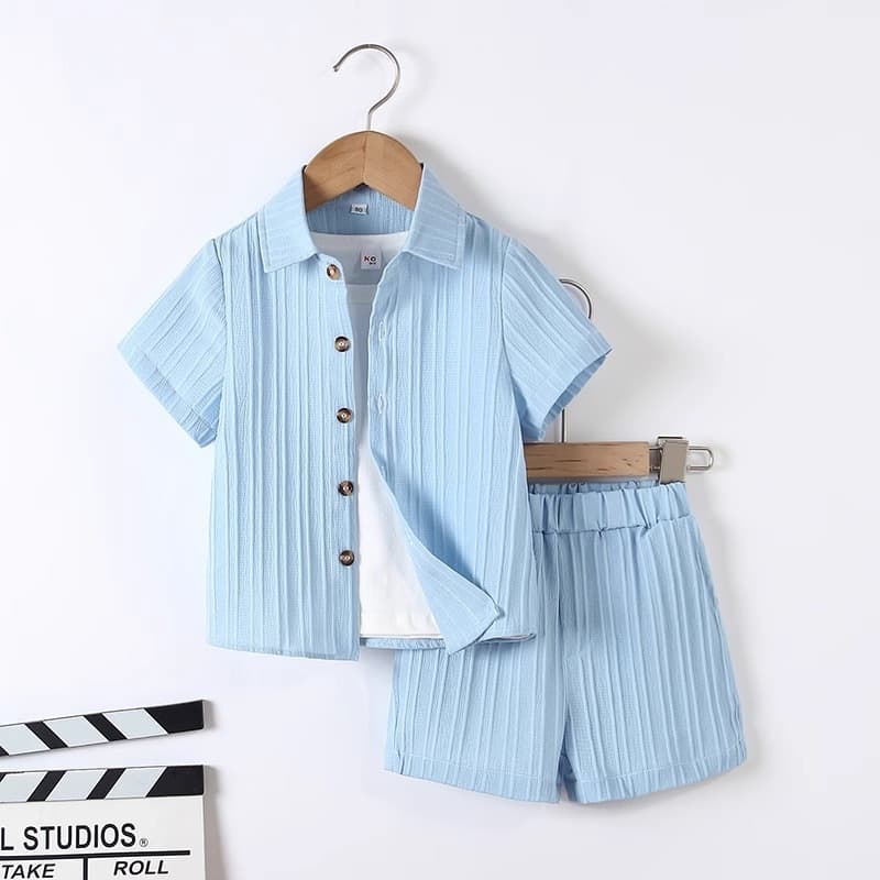 Boys handsome gentleman suit summer college style children's thin shirt fashionable dress boy short-sleeved shorts clothes