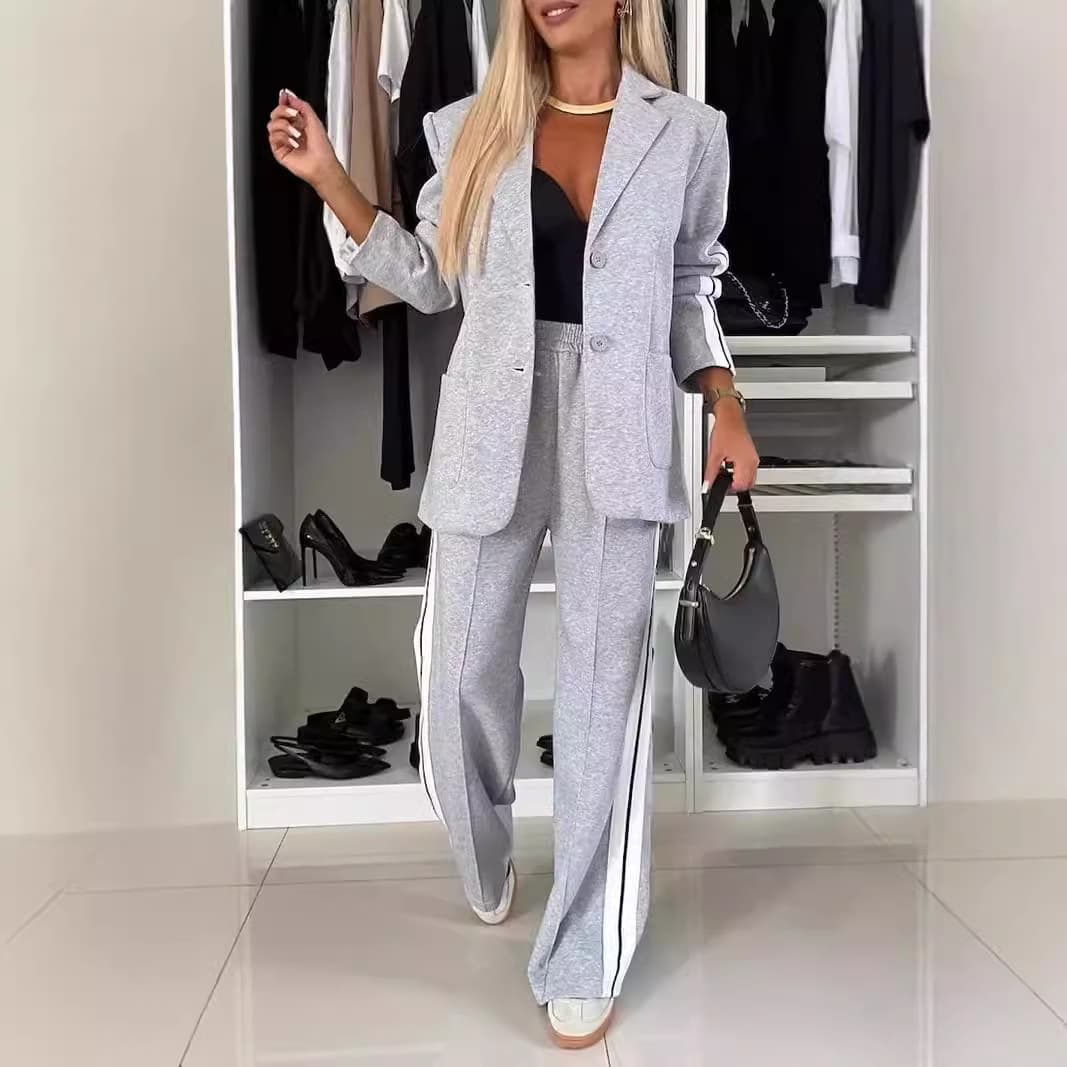 2024 Cross-Border Independent Station European and American New Autumn Winter Women's Long Sleeve Lapel Casual Suit Set
