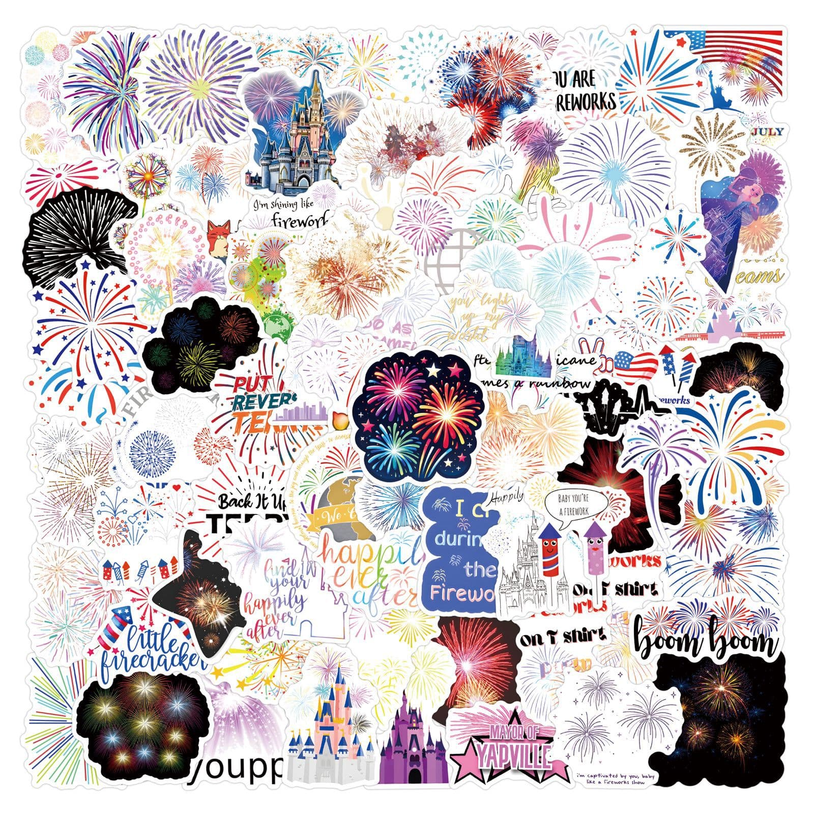 110 New FireWorks Graffiti Stickers for Decorating Luggage, Phones, Cross-Border Waterproof Personalized Stickers Wholesale
