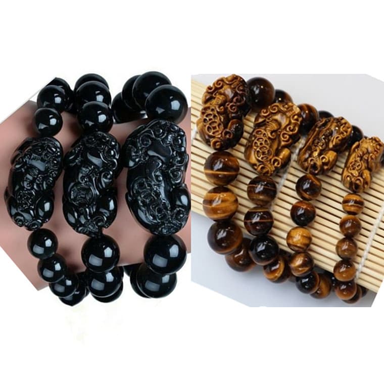 Natural Obsidian Pixiu Bracelet Rainbow Eye Cat's Eye Tiger Eye Stone Money Pixiu Jade Bracelet Men's Bracelet Live