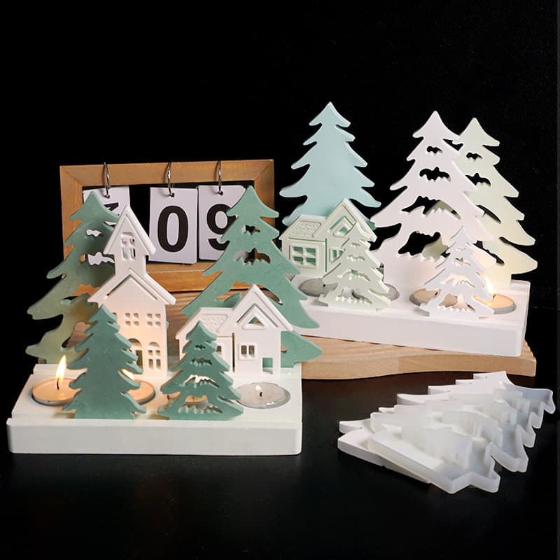 Christmas Tree Plaster 3-Hole Double Row Candle Holder Mold, Christmas Tree Candle Holder, Christmas House Decoration Silicone Mold