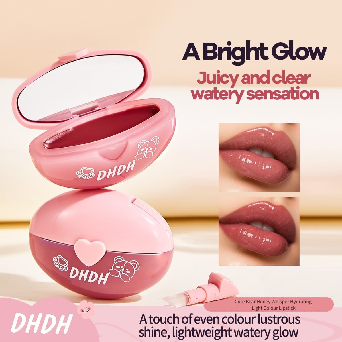 DHDH Cute Bear Honey Hydrating Light Color Lipstick Translucent Korean Juice Lip Gloss Cross-Border Lipstick Beauty Makeup