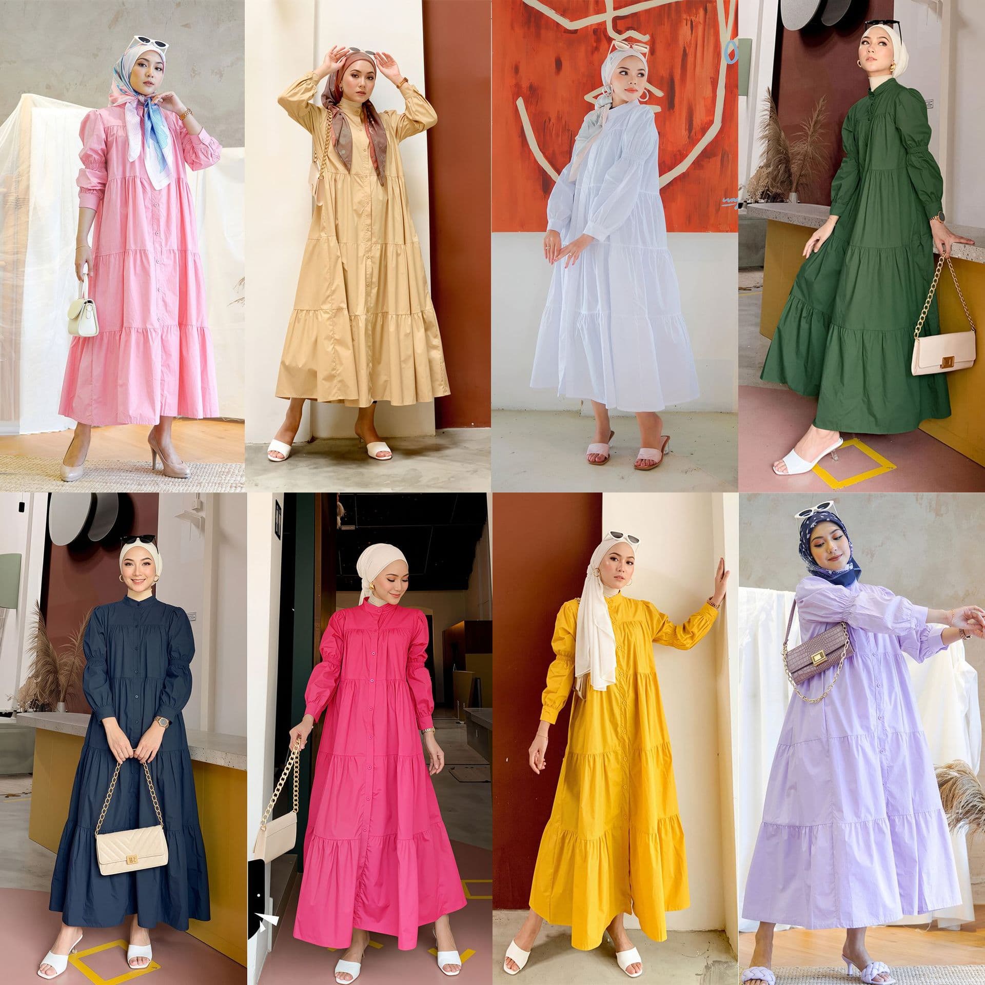9 colors in stock, Southeast Asia Malaysia TikTok hot-selling cotton dress, solid color casual loose fit skirt, Shopee dropshipping